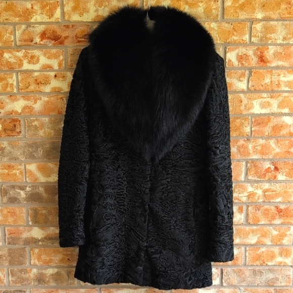 Saks Fifth Avenue Black Fur Collar Coat - Picture 1 of 12